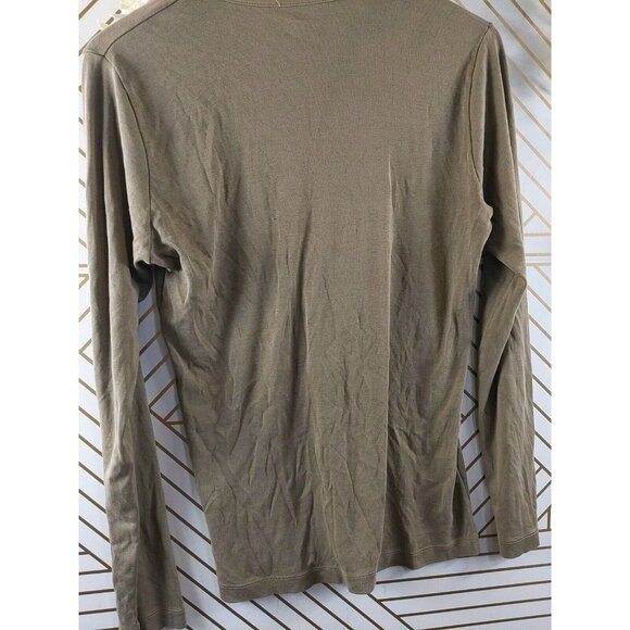 Filatures Du Lion Deluxe Tee Shirt Henley Long Sleeve Brown 100% Cotton Size L - Picture 8 of 8